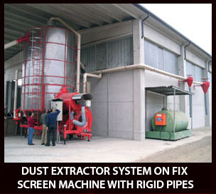 Dust Extractor System on fix screen machine with rigid pipes.